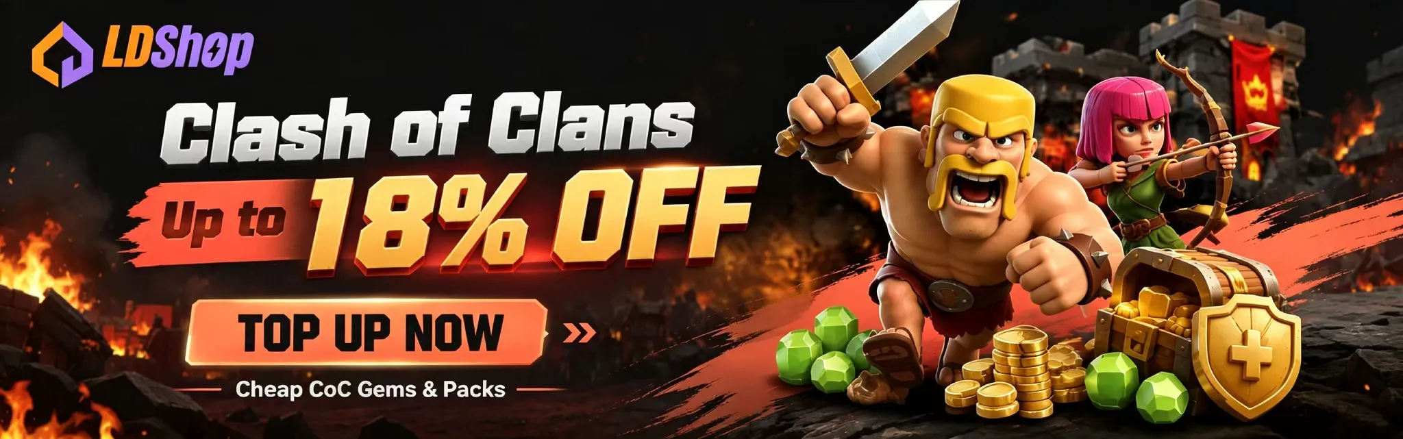 LDShop — Cheap CoC Gems & Gold Pass, up to 18% off. Top up now!